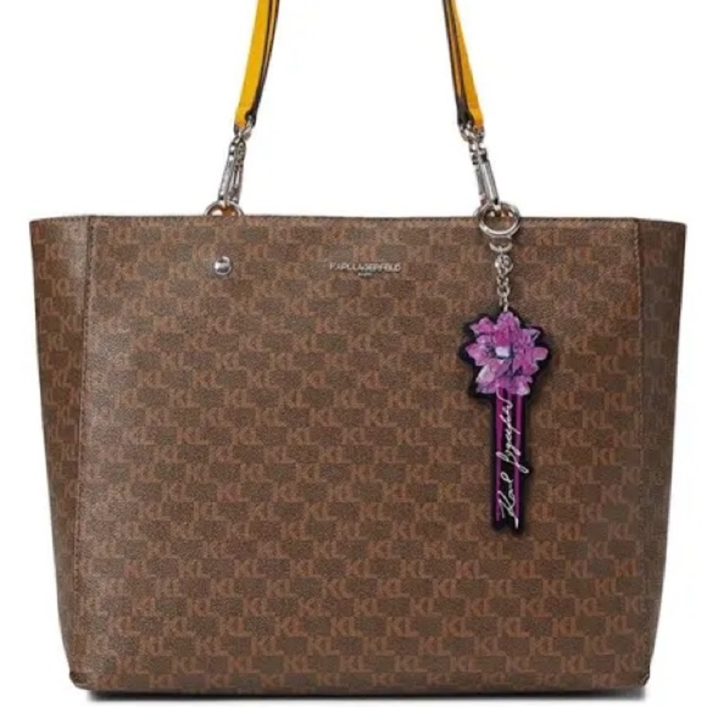 Karl Lagerfeld Brown Tote with Yellow Accents